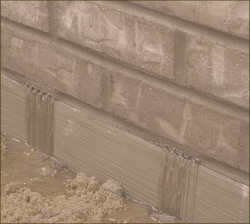 View of weeps correctly placed at the lowest point in the wall