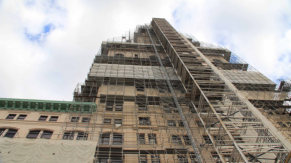 Looking up from the 10th story of the Travelers Tower at the top 24 stories.