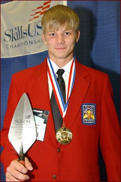 Bradley Wright following his win in the 2009 SkillsUSA national masonry contest.