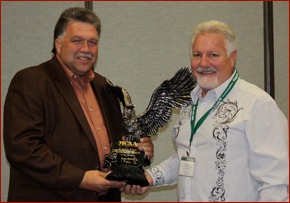 MCAA President Mackie Bounds (shown left) presented the 2011 C. DeWitt Brown Leadman Award to Tom Daniel (shown right) of GBC Concrete & Masonry in Lake Elsinore, Calif.
