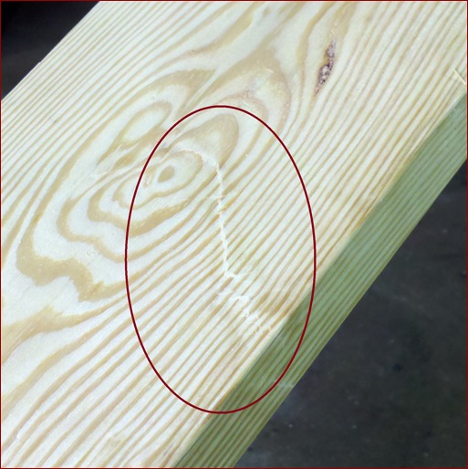 Timber Break: A Timber Break is a defect that is commonly missed during the grading process, making the plank “off grade.”