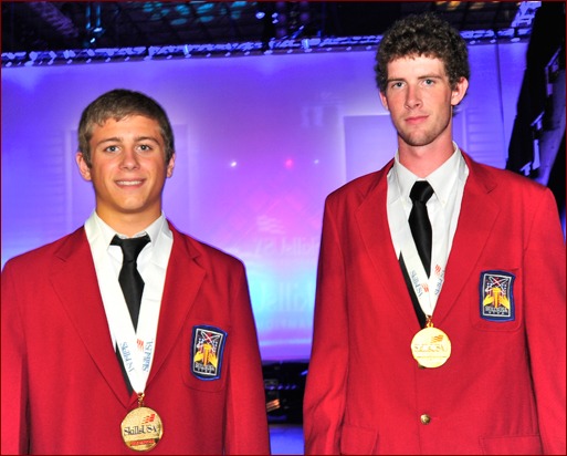 First place winners (l) Michael Kern, 18, Berks Career & Technical Center, Oley, Pa.,?? and (r) Jordan R. Hartsell, 20, Central Cabarrus High School, Concord, N.C. are shown following their acceptance of their medals.