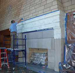 cleaning the water stains and overall soiling on the walls of the George W. Norris Legislative Chamber