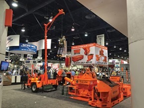 The EZ Grout booth was home to a new exhibit this year, the company’s Grabber by EZ Lifline product.