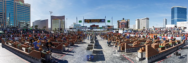 A wide shot of the Masonry Madness arena that hosts the 2015 SPEC MIX BRICKLAYER 500 World Championship competition