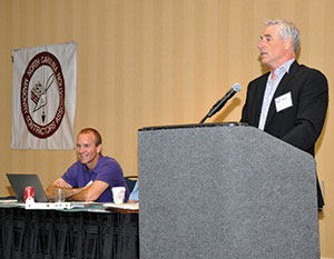 MCAA Chairman Mark Kemp addresses the April Annual Business Meeting of the NCMCA in Myrtle Beach, S.C. Shown left of Mark is NCMCA Secretary Treasurer Kent Huntley.